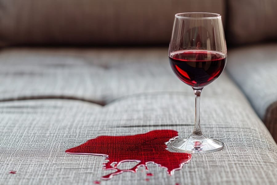 Cute puppy sitting on carpet near wet spot